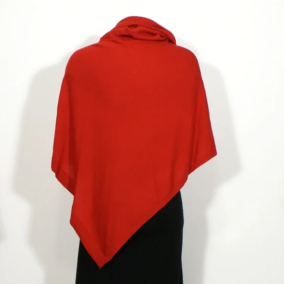 EILEEN FISHER Lacquer Red Merino Wool Jersey Turtle Neck Poncho Sweater Shrugs & Ponchos